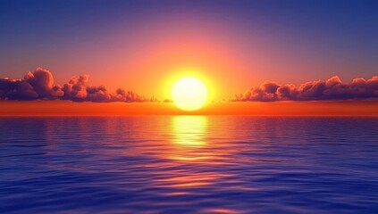 Poster - Breathtaking Sunset Over Calm Ocean Waters with Colorful Clouds and Reflective Waves at Dusk in a Serene Seascape Environment