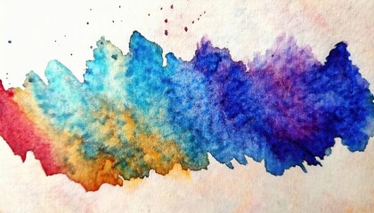 Poster - vibrant abstract watercolor splash with blue, red, and yellow gradient blending on textured paper, perfect for artistic background