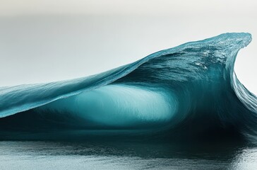 Poster - Captivating Close-up View of a Majestic Ocean Wave Forming a Perfect Curl with Crystal Clear Water and Gentle Background Atmosphere