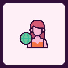 Poster - Stylized avatar icon of a woman holding earth globe vector design