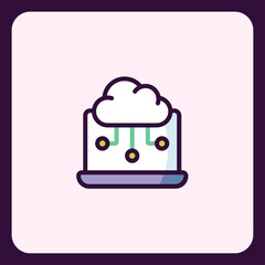 Poster - Minimalist cloud computing network icon in soft pastel colors and outline