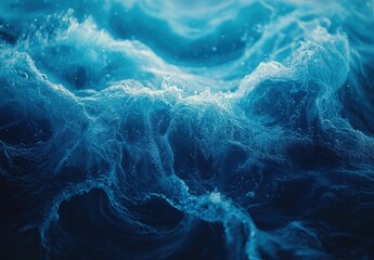 Poster - Close-Up View of Vibrant Water Waves in Shades of Blue and Turquoise Capturing the Motion and Energy of the Ocean Surface