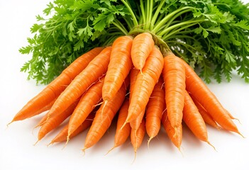 Poster - Fresh Carrots. Vibrant Orange Roots Displayed Beautifully. Healthy, Tasty Vegetables. Organic Farm Product Against A Clean White Backdrop. Food Concept. Natural And Delicious.