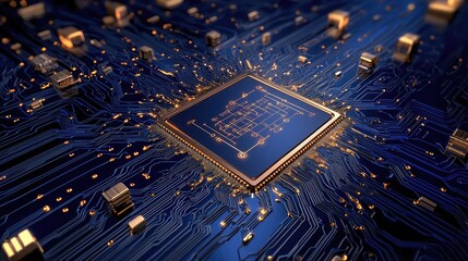 Poster - AI matrix with electric blue circuits, deep-learning nodes, and digital network connections.
