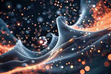 Wall Mural - High-Tech Abstract Mesh Background with Floating Particles in a Digital Realm