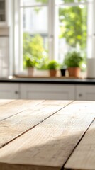 Poster - Warm sunlight filters through the windows, casting playful shadows on a rustic wooden table. Potted herbs line the kitchen windowsill, adding a touch of greenery and freshness to the space