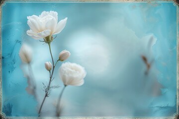 Wall Mural - Pastel Blue Background with Soft Blurred White Center and Vintage Texture Border