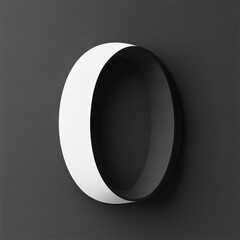 Poster - Abstract White and Black Crescent Shape on Dark Grey Background - Geometric Minimalism with Shadows