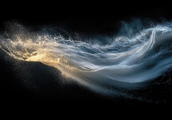 Poster - Dramatic Splash of Water Creating Ethereal Waves Against Black Background for Stunning Visual Effects in Artistic Photography