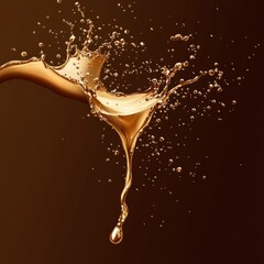Aufkleber - Golden Liquid Splash: High-Speed Photography Capturing Fluid Motion and Light Play on Brown Background