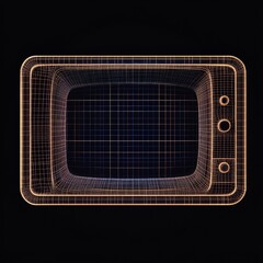 Leinwandbilder - Retro Wireframe TV Set, Vintage Television with Glowing Grid on Black Background