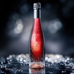 Leinwandbilder - Sparkling Rose: A Chilled Celebration in a Bottle, Encapsulated by Icy Freshness and Radiant Bubbles