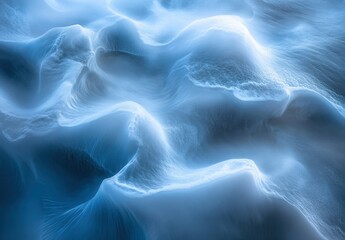 Poster - Ethereal Blue Waves Creating Smooth, Billowing Patterns in Water, Captured in a Dreamlike and Serene Atmosphere of Natural Fluidity