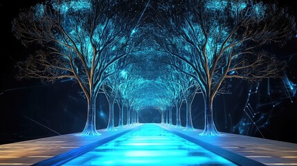 Poster - digital future concept with blue neon networks, deep ai connections, and high-tech energy.