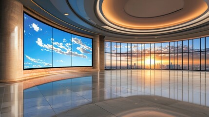Poster - Dynamic newsroom background featuring a large display screen and broadcast-ready lighting.
