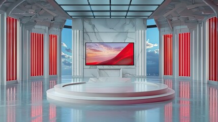 Poster - Dynamic newsroom background featuring a large display screen and broadcast-ready lighting.