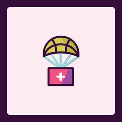 Poster - Aid Delivery Icon Depicting Parachute Box Drop for Humanitarian Relief