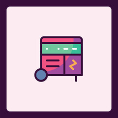 Poster - Stylized data server cabinet icon with coding symbol for tech concepts