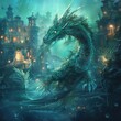 © tanawatbig - Enigmatic Dragon Emerges from Mystical Underwater City Lights