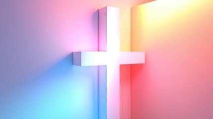 Poster - Abstract geometric composition with white cross on gradient background