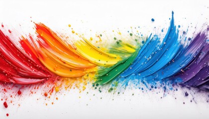 Poster - vivid brushstroke explosion with colorful paint splashes on white background, creative abstract art for design and advertising

