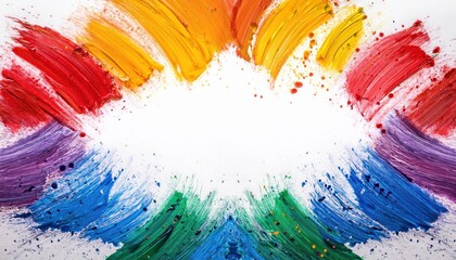 Poster - vivid brushstroke explosion with colorful paint splashes on white background, creative abstract art for design and advertising

