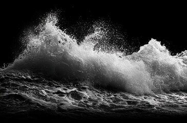 Poster - Majestic Ocean Waves Crashing Dramatically in Black and White Photographic Artistry Showcasing Nature's Power and Beauty in Dynamic Motion