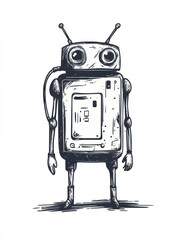 Poster - Android charges from battery hand drawn outline doodle icon. Advance cybernetic, human power technology concept. Vector sketch illustration for print, web, mobile and infographics on white background