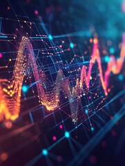 Poster - cryptocurrency stock chart on futuristic hud background with blockchain polygon peer to peer network