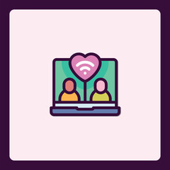 Poster - Online dating relationship on laptop with heart shaped wifi connection