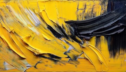 Poster - dynamic yellow and black abstract oil painting with thick brush strokes, perfect for modern interiors and artistic prints

