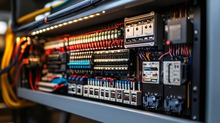 Poster - Electrical cabinet showing colorful wires and components managing power distribution