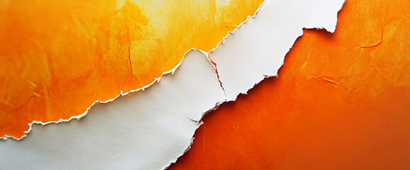Poster - Torn paper with jagged edges revealing white space over a vibrant orange background, creating an artistic concept for creative design and visual communication.