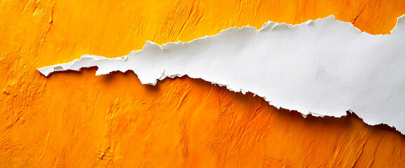 Poster - Torn white paper revealing orange background, symbolizing creativity, design, and communication. The image conveys the idea of space for message or advertising.