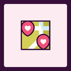 Poster - Minimalist Love Map Icon Featuring Heart Shaped Location Markers on road, cartography
