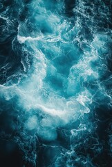 Poster - Mesmerizing Turquoise Ocean Waves with White Foam in an Abstract Digital Art Style, Perfect for Coastal Themes and Nature Photography Projects