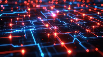 Aufkleber - Intricate glowing power grid design with radiant red and blue nodes, representing the flow of energy in modern systems.
