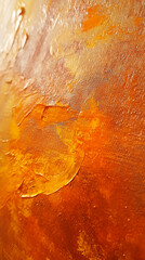 Aufkleber - Close-up of textured orange paint with brush strokes and uneven areas, representing an abstract work of art symbolizing creativity, expression, and vibrant color use.