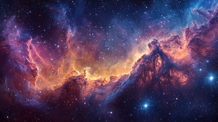 Wall Mural - Nebula glows, forming celestial clouds; cosmic background, glowing stars and dust