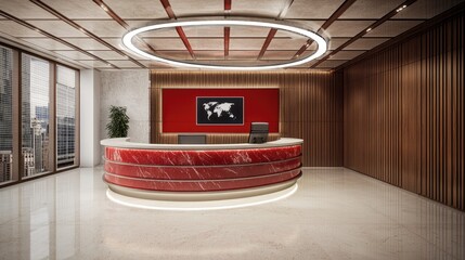 Poster - Professional newsroom featuring a stylish, illuminated news desk and HD displays.