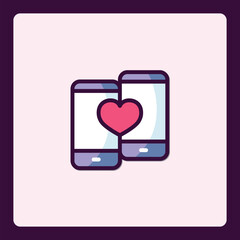 Poster - Charming icon depicting digital affection through interconnected smartphones and heart