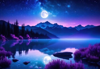 Wall Mural - stunning celestial landscapes featuring night sky nature intertwining perfect harmony natural wonders, stars, moon, galaxy, horizon, illumination, scenery