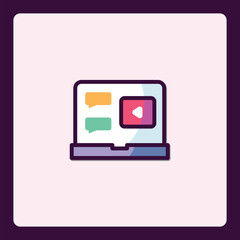Poster - Modern Laptop with Video Streaming and Chat Bubbles, Flat Icon Style