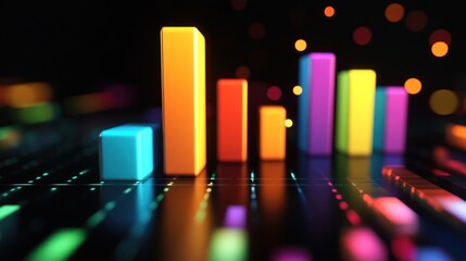Poster - Colorful 3D bar graph chart on dark background, data visualization,  analysis, presentation