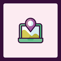 Poster - Laptop displaying digital map with purple pinpoint indicating geolocation