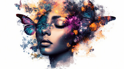 Wall Mural - Png cosmic beauty in artistic collage set, isolated on transparent background. Beauty - Portrait. Illustration
