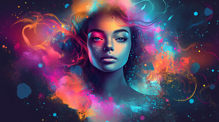 Wall Mural - Png cosmic beauty in artistic collage set, isolated on transparent background. Beauty - Portrait. Illustration