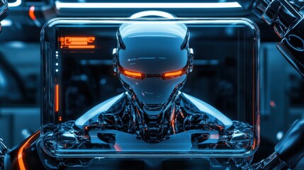 Poster - robotic screen protector film or glass cover in manufacture phone factory
