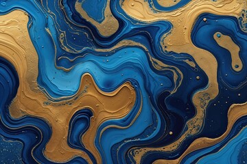 Wall Mural - Blue and Gold Abstract Fluid Paint Background with Textured Pattern