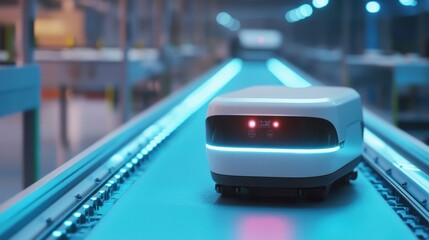 Poster - robot with vacuum suckers with conveyor in manufacture factory,Smart factory industry 4.0 concept
